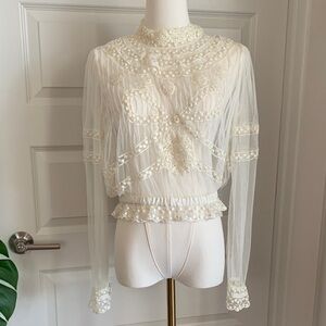 Free People Sheer Cream Lace Blouse